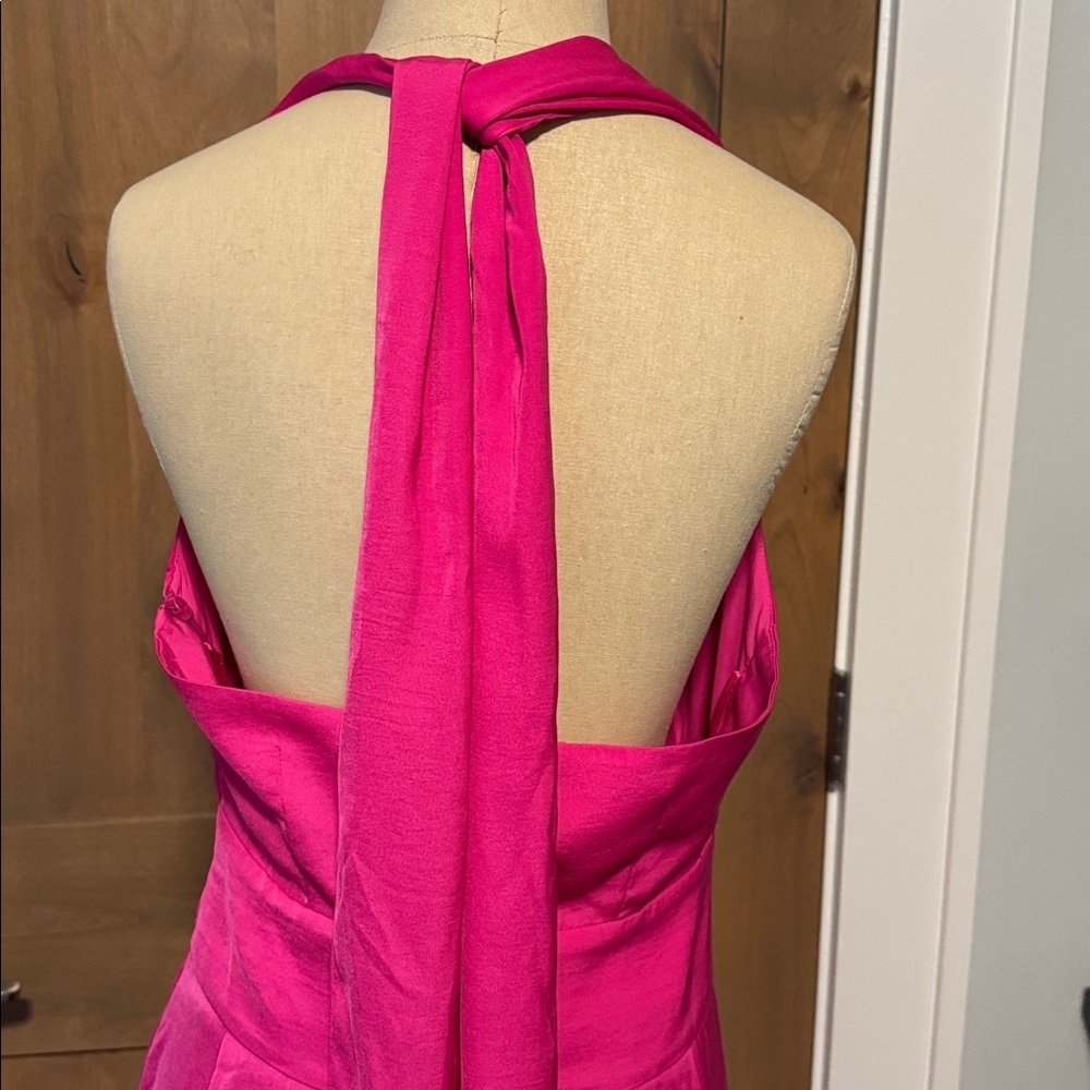 NWT BANANA REPUBLIC Pink Halter Tie Maxi Dress Women 6P Cocktail Silky Deep V - Picture 6 of 15